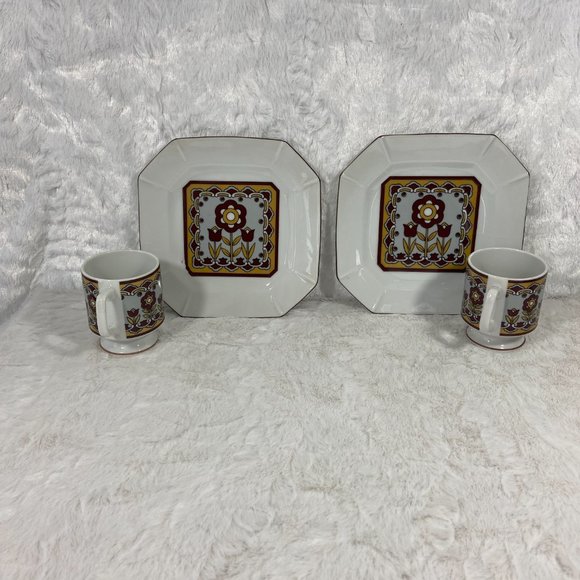 Vintage 2 sets Small Plate Teacup Retro Floral 70's - Picture 3 of 8